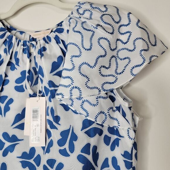 Rebecca Taylor Perla Printed Ruffled Silk Top In Snow Combo S - Picture 6 of 9